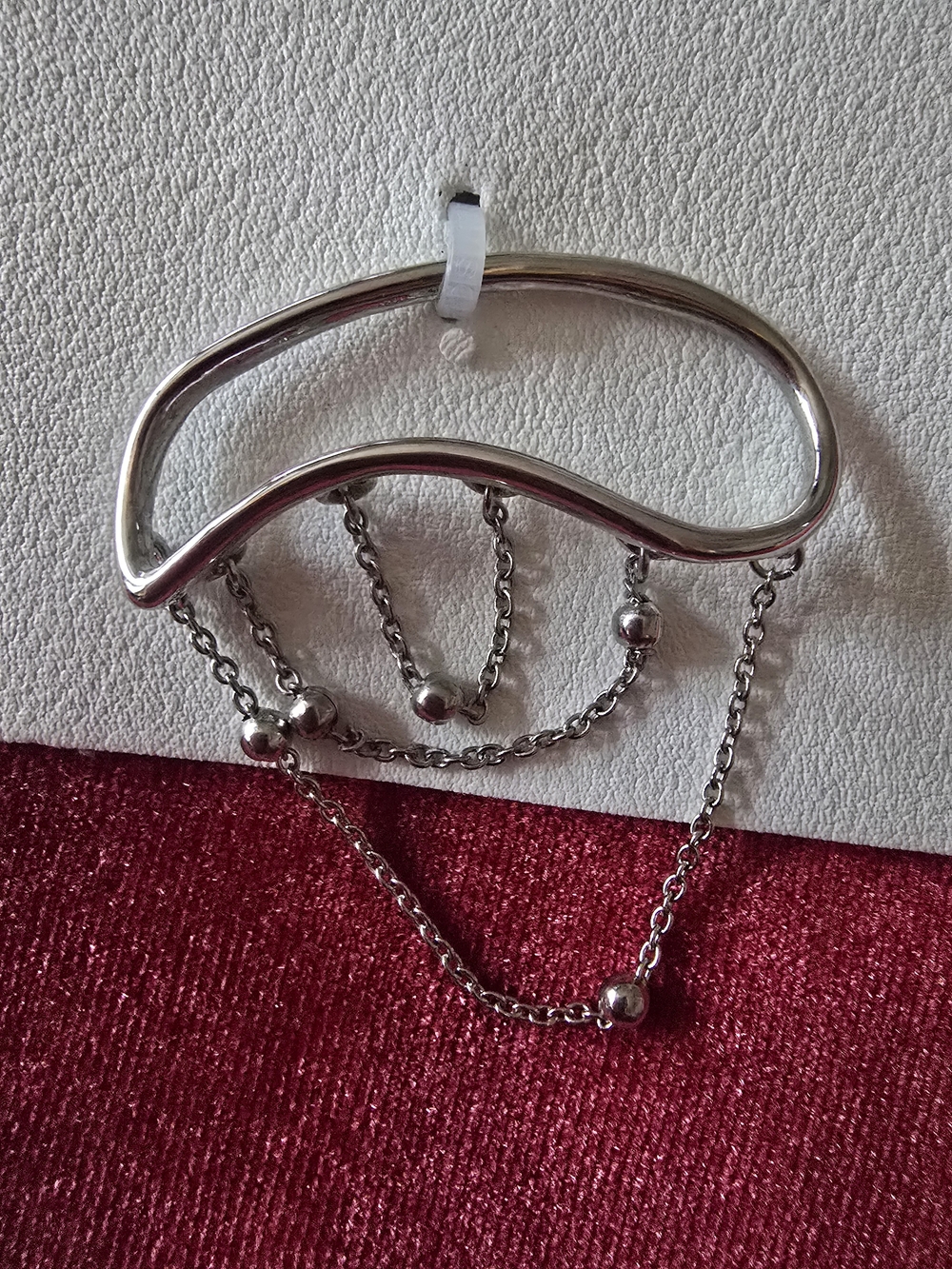 Free People Silver-Tone Curved Wave Brooch with Chain Droplets